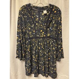 Earthbound Women's Navy Floral Mini Dress M Eyeleted Lace Cottage core Hippie
